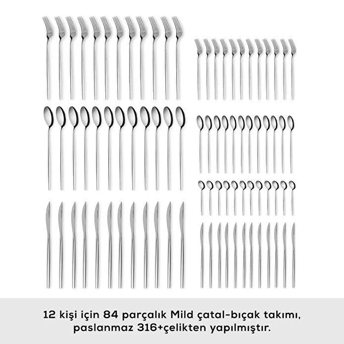 Karaca 316 Premium Mild Platin 84-Piece Cutlery Set for 12