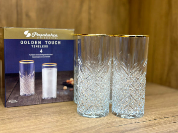 Paşabahçe Timeless Golden Touch 4-piece Soft Drink Glass Set / PB-420326 GO