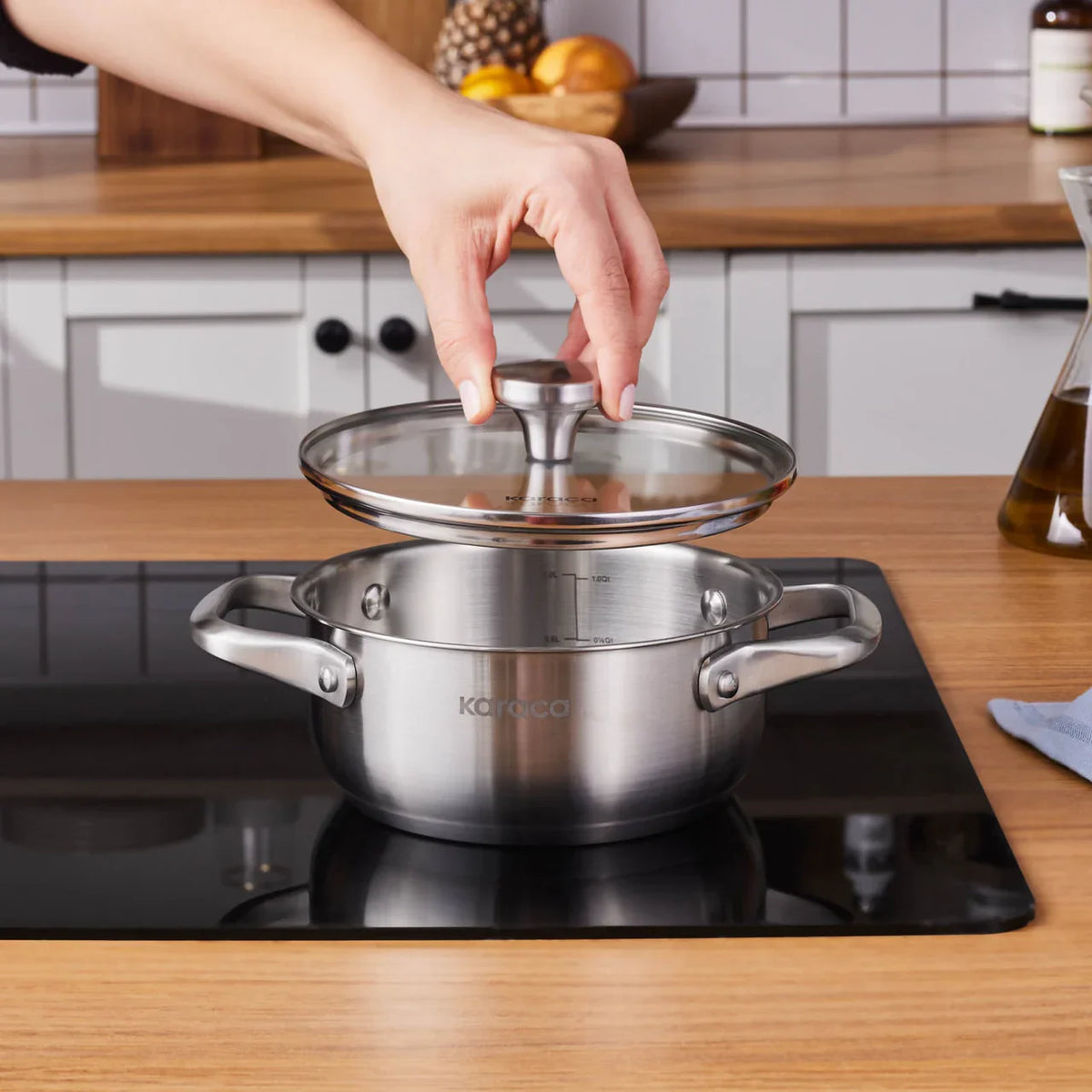 Karaca Elite Stainless Steel Shallow Casserole with Lid 16 cm