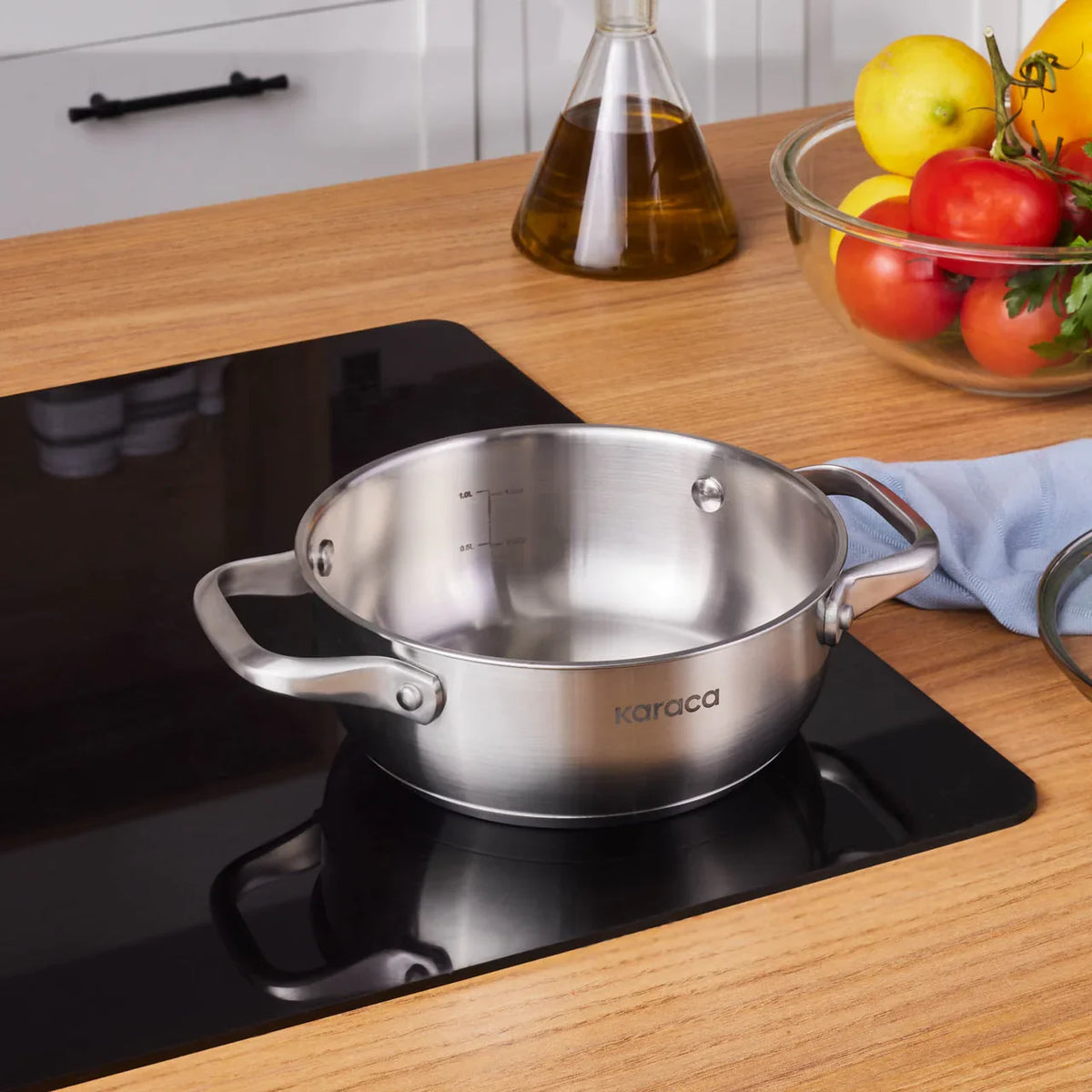 Karaca Elite Stainless Steel Shallow Casserole with Lid 18 cm