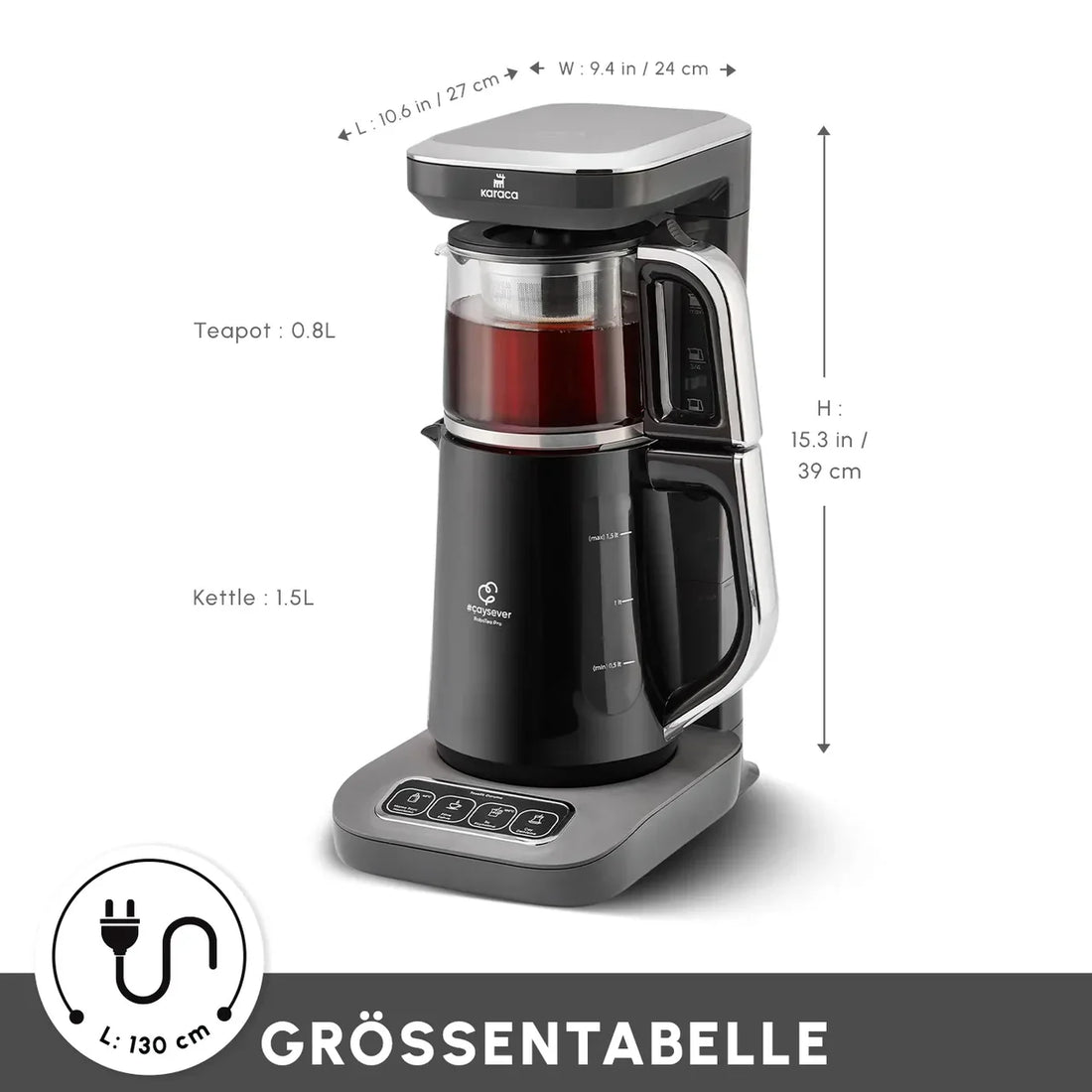 Karaca Caysever Robotea Pro 4-in-1 Talking Tea & Filter Coffee Maker 2500W - Space Gray
