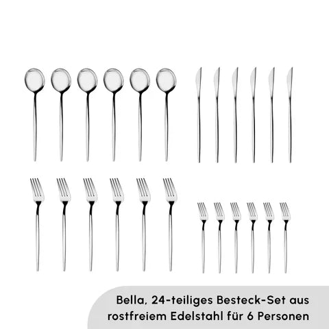 Karaca Bella V2 24-Piece Stainless Steel Cutlery Set for 6 - Silver