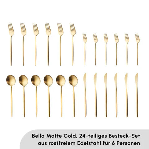 Karaca Bella V2 24-Piece 18/10 Stainless Steel Cutlery Set for 6 - Matte Gold