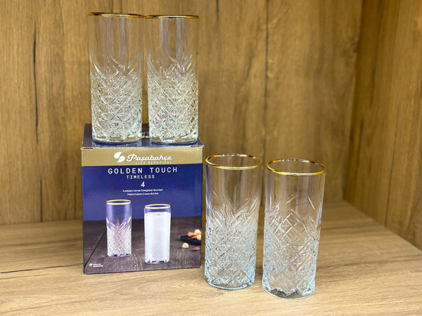 Paşabahçe Timeless Golden Touch 4-piece Soft Drink Glass Set / PB-420326 GO