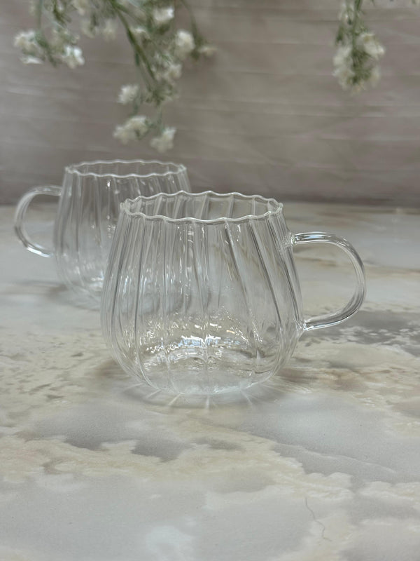 Bavary Floral Patterned Glass Cup Set with Handles (Rimmed) - Set of 2