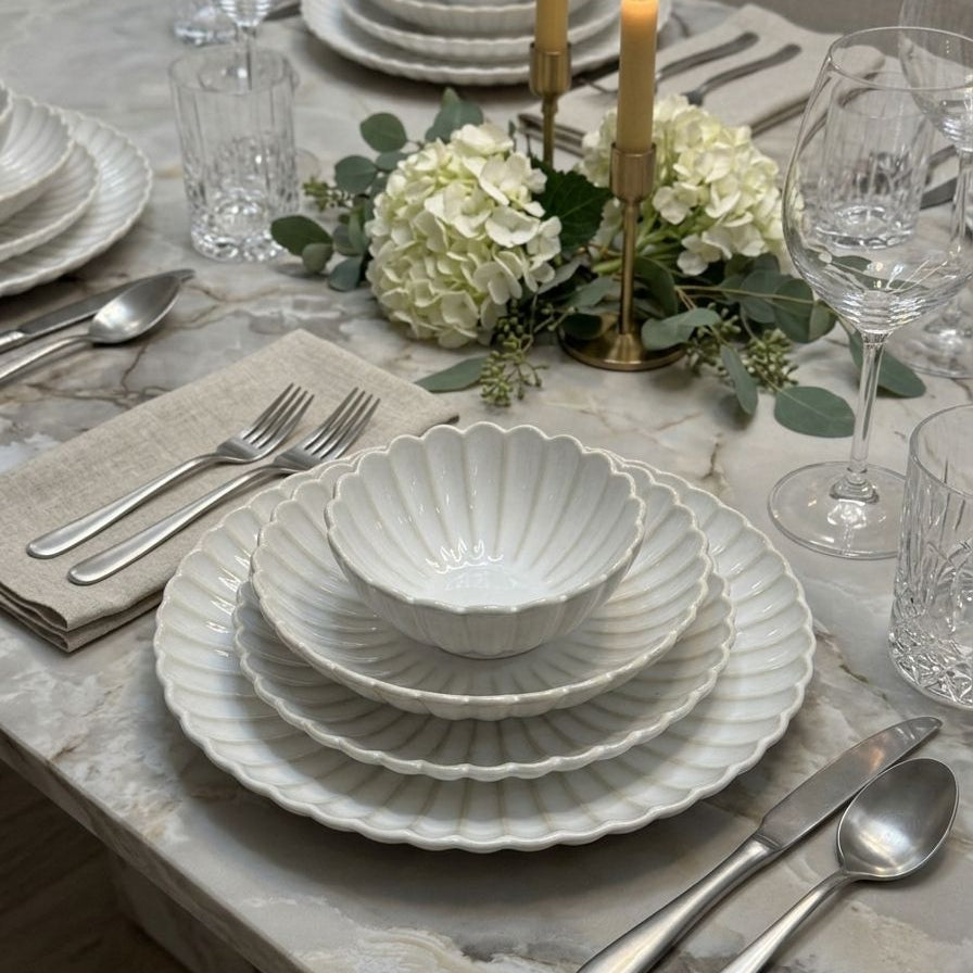 Bricard Paris 25-Piece Porcelain Dinner Set | Beige | 25 Pieces | Serves 6