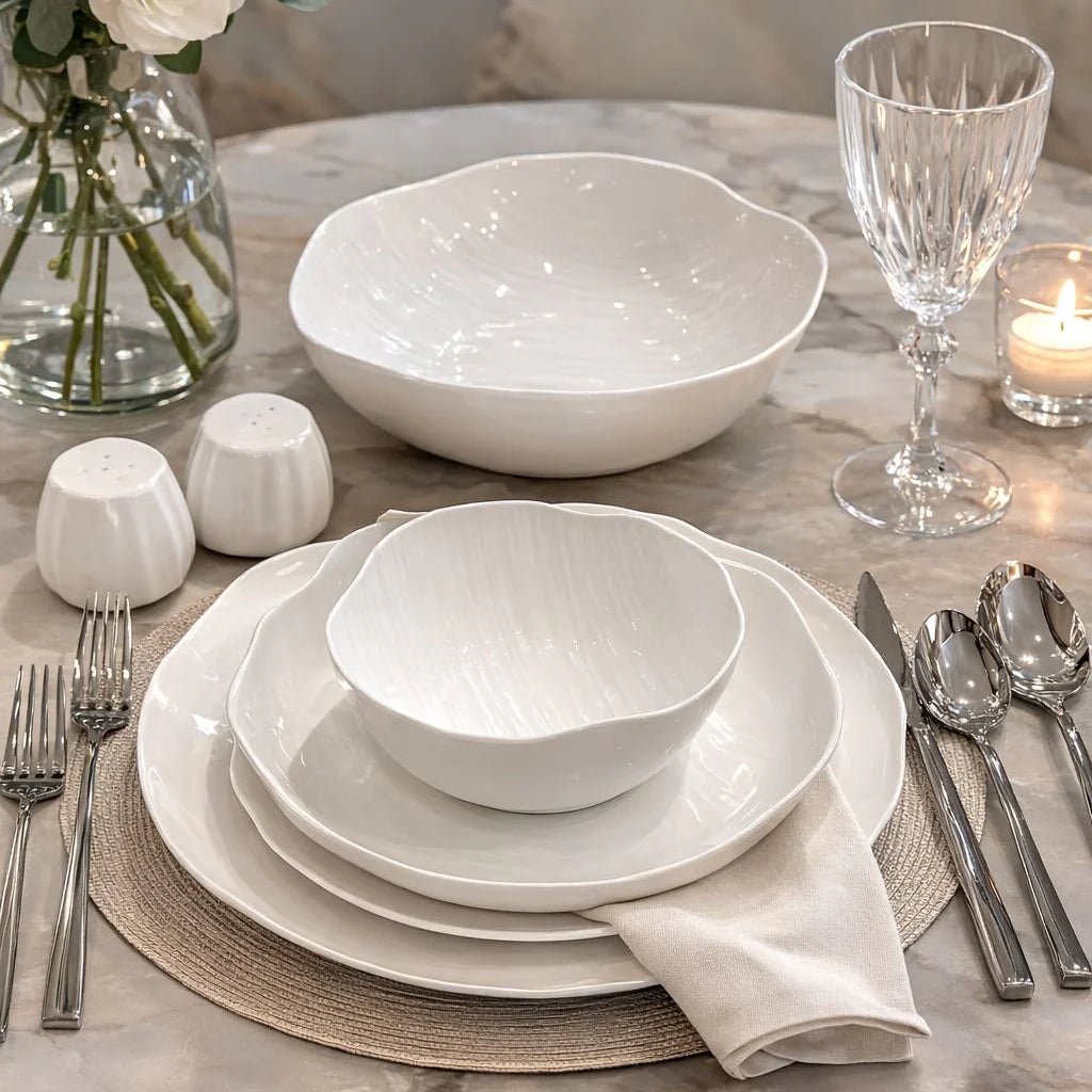Kadoland Clover White | 27-Piece Modern Dining Set for 6 People