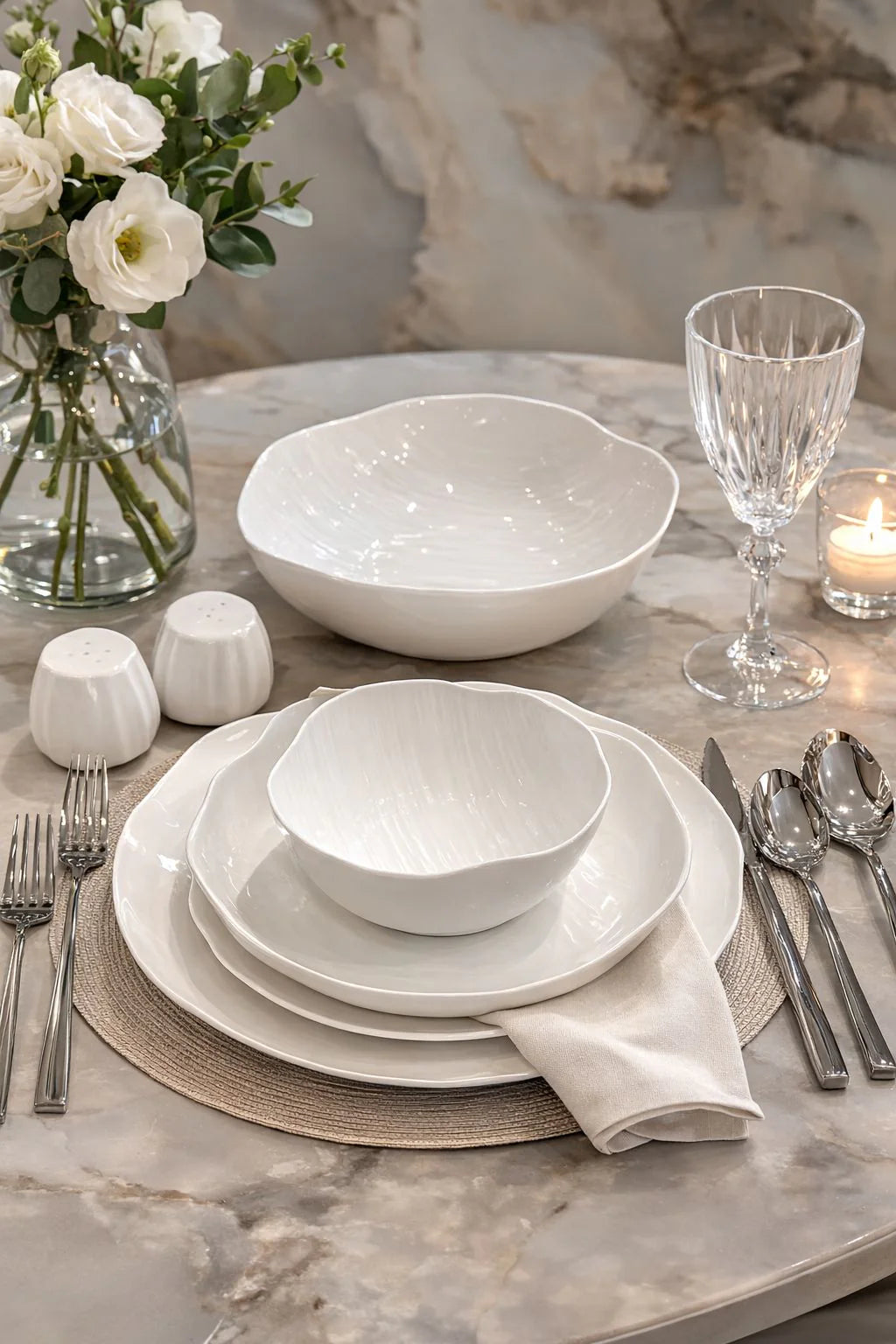 Kadoland Clover White | 27-Piece Modern Dining Set for 6 People