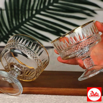 Paşabahçe 51749 Elysia Golden Touch Footed Bowl, Set of 2, Gold-Plated