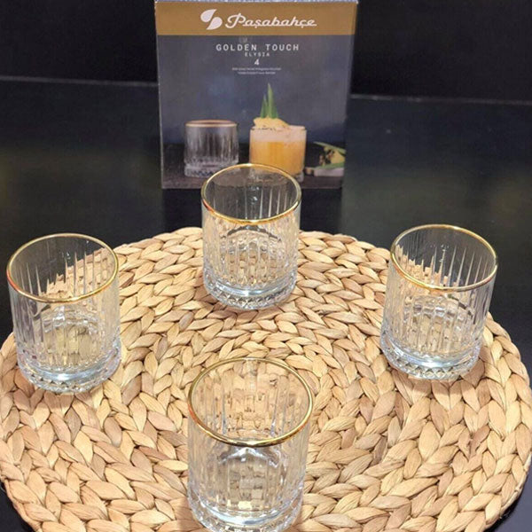Paşabahçe 520014GO Elysia Set of 4 GOLD Glasses / 210 ml