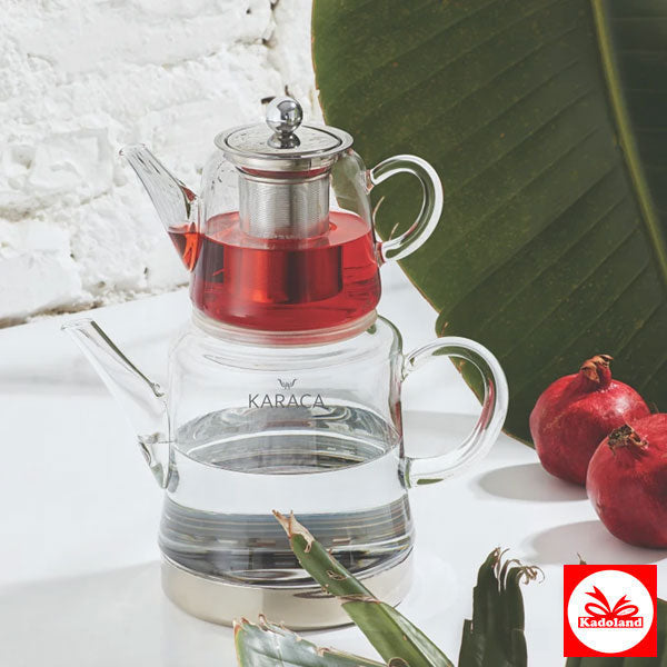 Karaca Dora glass stovetop teapot set