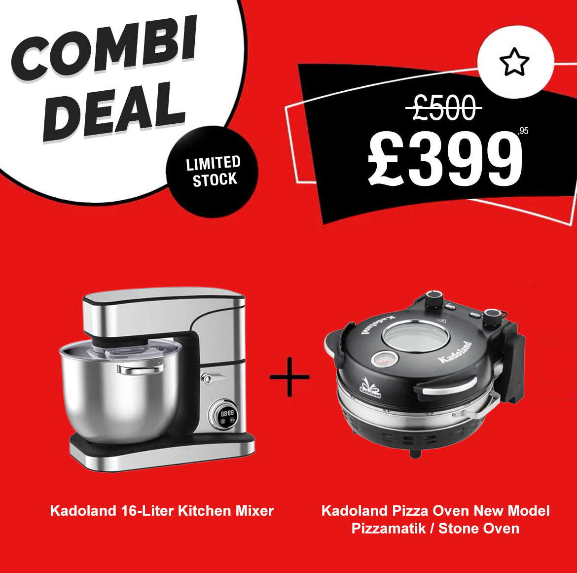 Kadoland Dough Mixer 16 Liter 2800 Watt / Dough Machine / Kitchen Chef / Stand Mixer + Kadoland Pizza Oven New Model / Pizzamatik / Stone Oven