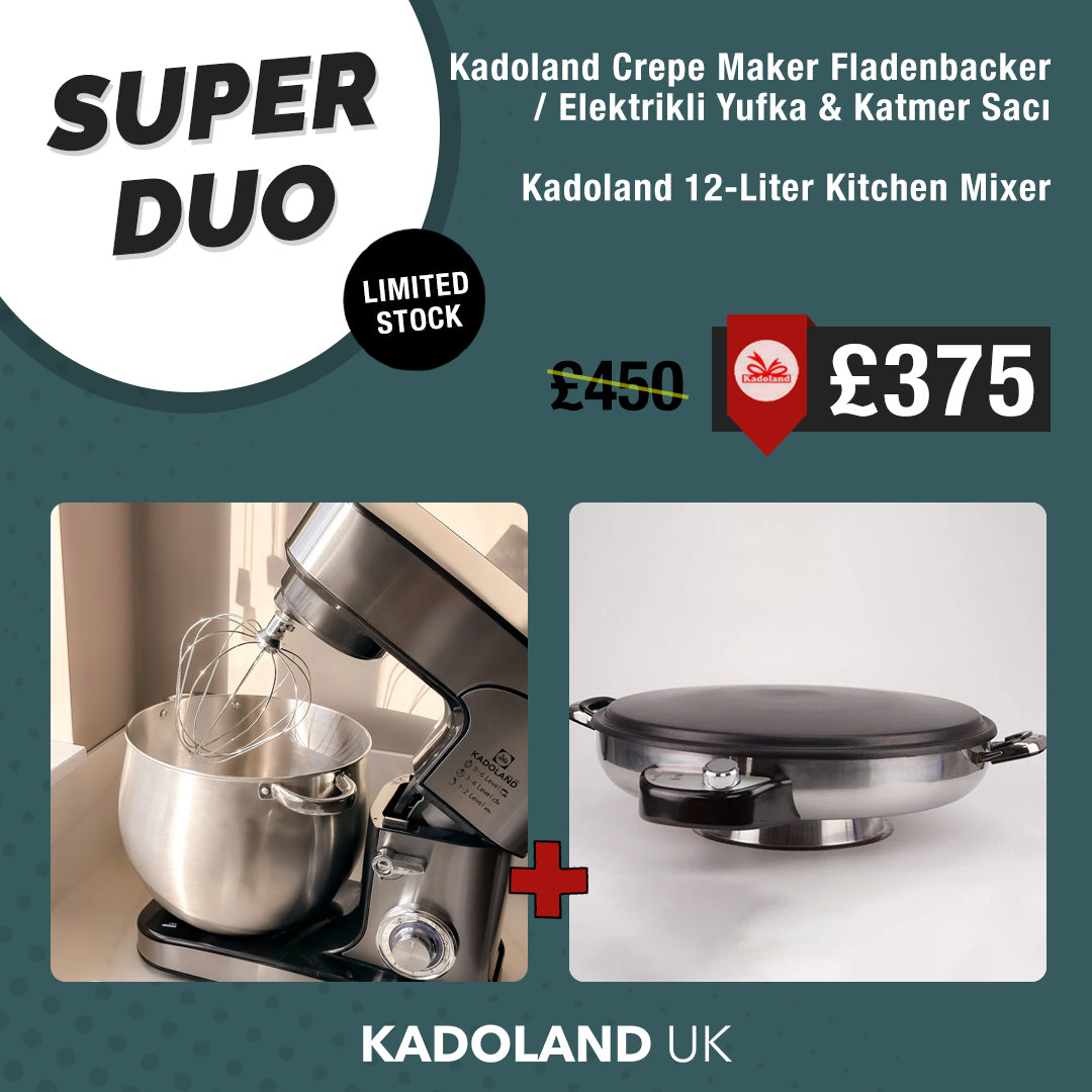 Kadoland 12 Liter Kitchen Mixer + Kadoland Flatbread Maker / Electric Yufka and Katmer Griddle