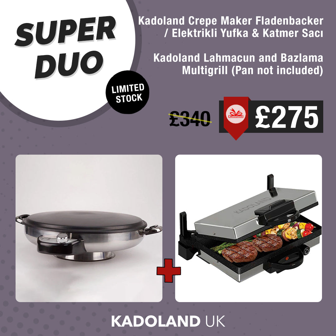 Kadoland Lahmacun and Bazlama Multigrill + Kadoland Crepe Maker Flatbread Maker / Electric Yufka & Katmer Sacı