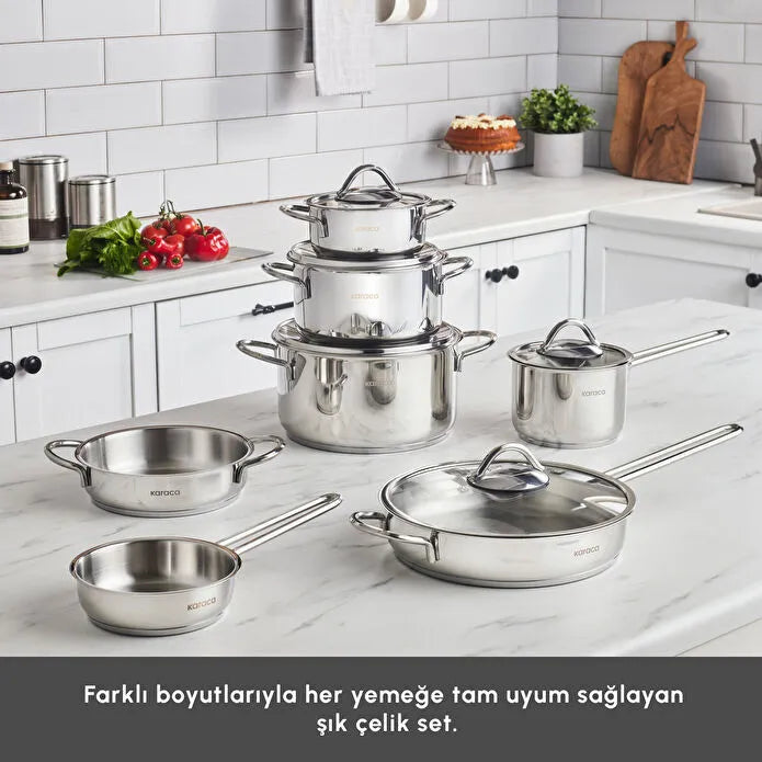Karaca Ada V2 12-Piece Stainless Steel Cookware Set - Induction Base